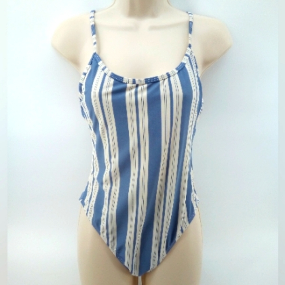 beach babe Australia Blue White Striped One Piece Swimsuit 6 Swim Suit Bathing